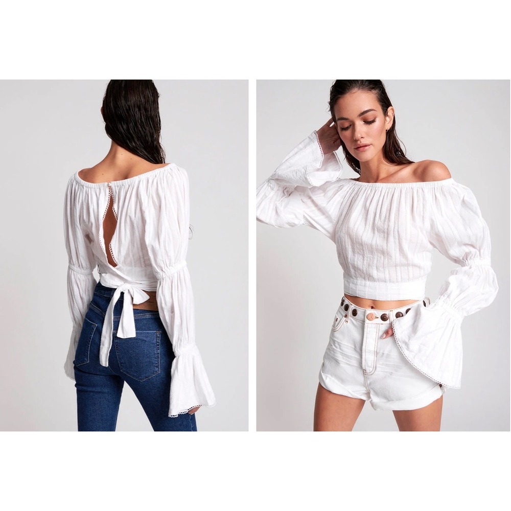 One Teaspoon NEW Summer Night Crop Top Flared Long Sleeves Worn White Size XXS